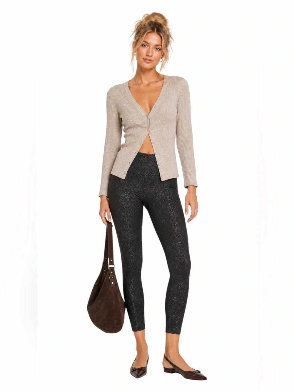 NWT LOFT – Gold Dust Crop Leggings – Black Metallic Shimmer – Sz. Large